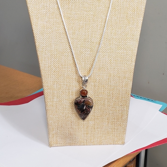 Jasper necklace, 925 silver jasper carnelian 925 silver pendant long necklace - Picture 3 of 13